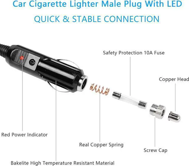Alt view image 4 of 7 - Alligator Clamp to Cigarette Lighter Cable,14AWG 12V Cigarette Lighter Male to Battery Clips Adapter Extension Cord with 15A Fuse (6FT)