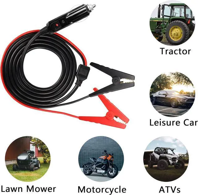 Alt view image 3 of 7 - Alligator Clamp to Cigarette Lighter Cable,14AWG 12V Cigarette Lighter Male to Battery Clips Adapter Extension Cord with 15A Fuse (6FT)