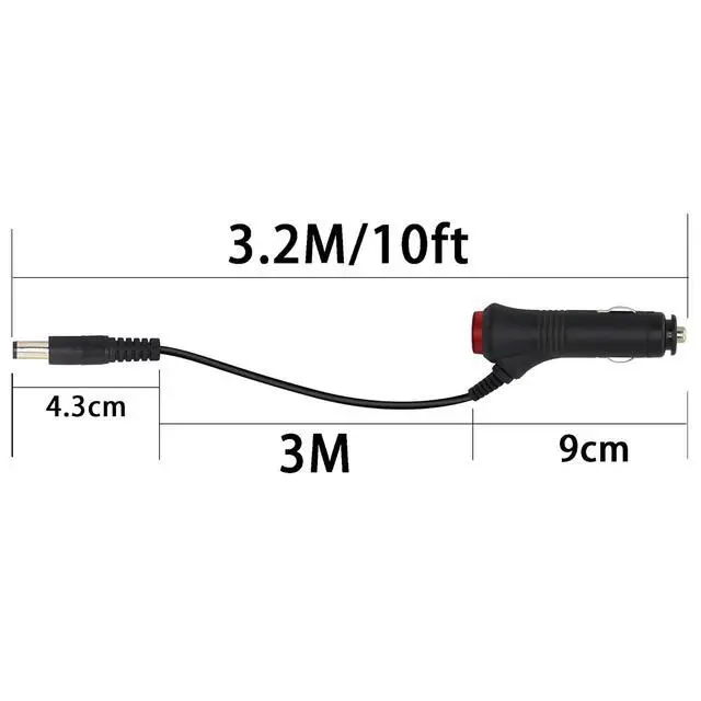 Alt view image 4 of 6 - 12V DC Car Charger Auto Power Supply 22AWG with Switch Button Cable DC 5.5mm x 2.1mm to Car Cigarette Lighter Male Plug Cable with Indicator Light(3M)