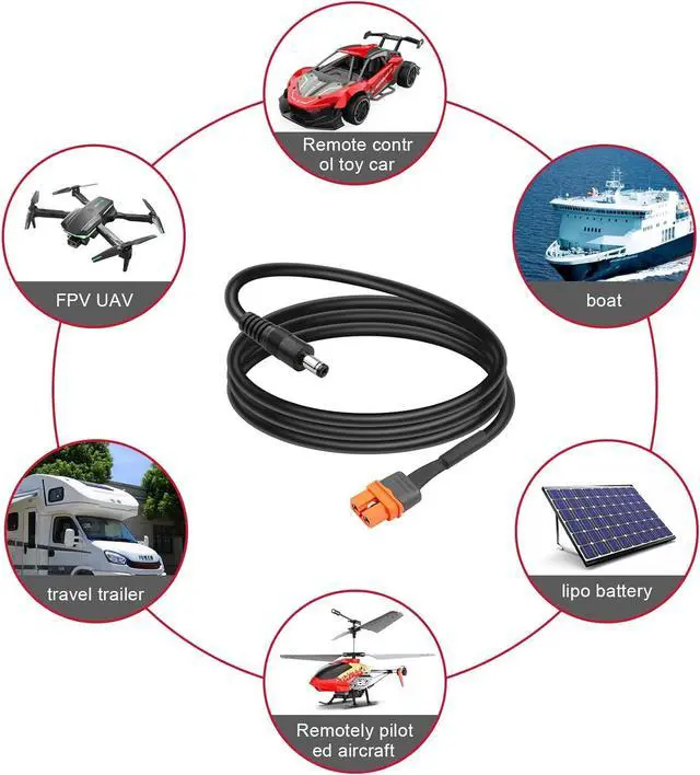 Alt view image 3 of 7 - DC to XT60 Power Cable,1M/3FT 14AWG DC 5.5mm X 2.1mm Male to XT60I (2+1) with Signal Pin Female Adapter Cable(XT60 to DC5521)