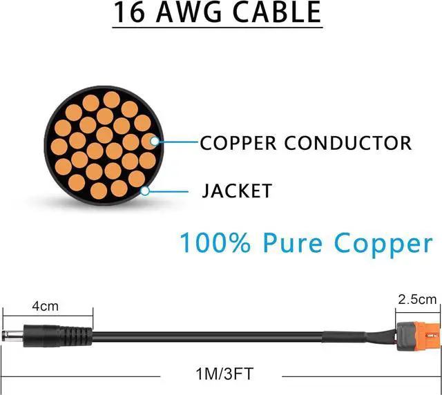 Alt view image 4 of 7 - DC to XT60 Power Cable,1M/3FT 14AWG DC 5.5mm X 2.1mm Male to XT60I (2+1) with Signal Pin Female Adapter Cable(XT60 to DC5521)