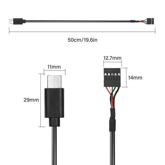 Alt view image 7 of 7 - USB-C Type C to USB Motherboard Header Cable,USB-C Male to Dupont 5 Pin Female 0.1"/2.54mm Pitch Cable Cord 50CM/1.64FT (2-Pack)