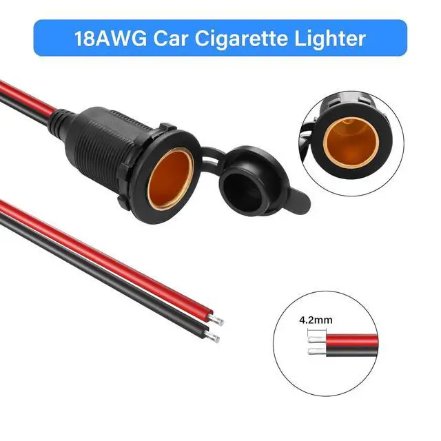 Alt view image 7 of 7 - 12V Fixed Thread Cigarette Lighter Socket Pigtail Cable,14AWG Waterproof Cigarette Lighter Socket Extension Cable with 20A Fuses(1M/3FT)