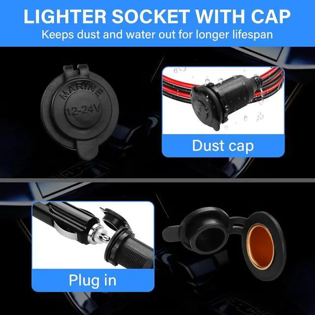 Alt view image 6 of 7 - 12V Fixed Thread Cigarette Lighter Socket Pigtail Cable,14AWG Waterproof Cigarette Lighter Socket Extension Cable with 20A Fuses(1M/3FT)