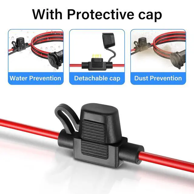 Alt view image 5 of 7 - 12V Fixed Thread Cigarette Lighter Socket Pigtail Cable,14AWG Waterproof Cigarette Lighter Socket Extension Cable with 20A Fuses(1M/3FT)
