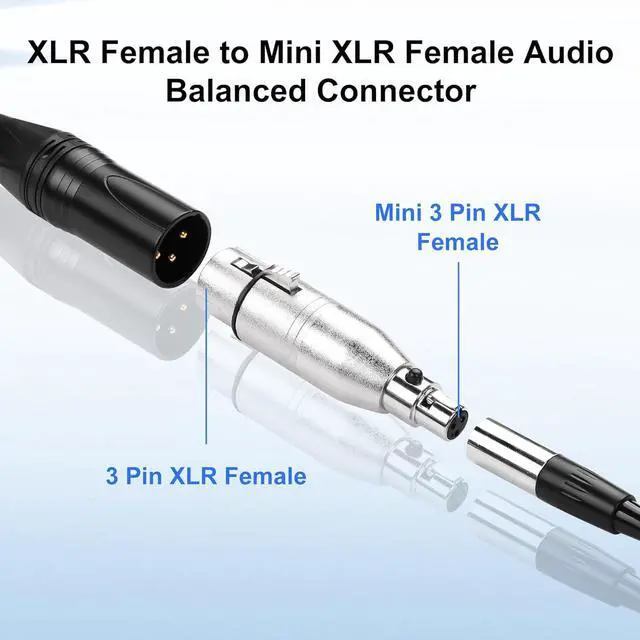 Alt view image 7 of 7 - Mini XLR to XLR Audio Converter,3-pin Mini XLR Female to XLR Female Microphone Audio Cable Adapter for Microphone Speaker Camcorder