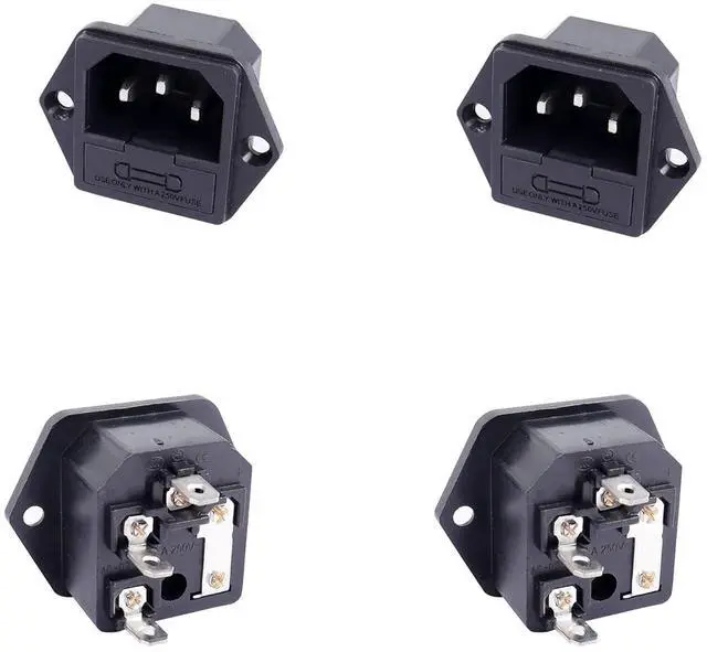 Main image of IEC320 Mount Inlet Module Plug ,AC 250V 10A 3 Pin Panel Mount Adapte with Fuse Holder(4-Pack)