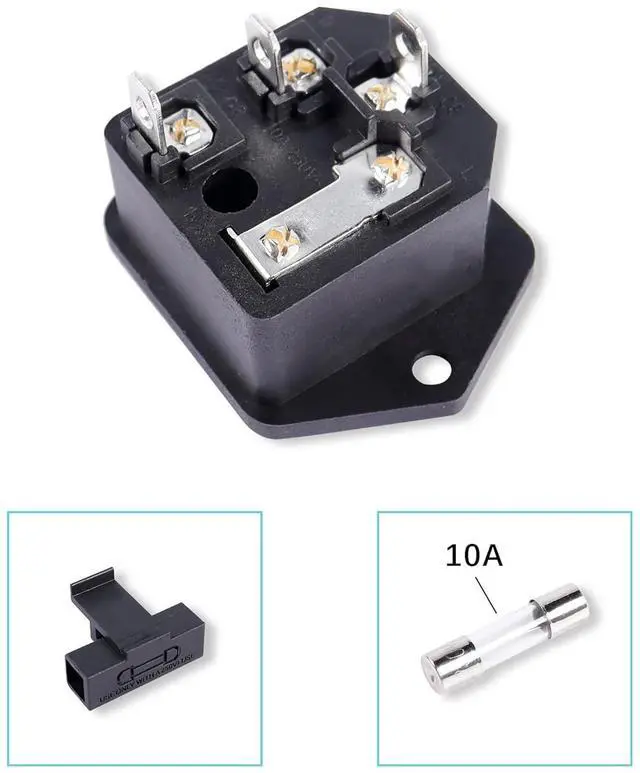 Alt view image 5 of 7 - IEC320 Mount Inlet Module Plug ,AC 250V 10A 3 Pin Panel Mount Adapte with Fuse Holder(4-Pack)