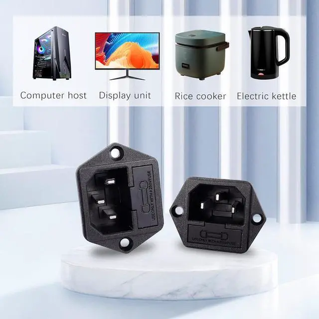 Alt view image 2 of 7 - IEC320 Mount Inlet Module Plug ,AC 250V 10A 3 Pin Panel Mount Adapte with Fuse Holder(4-Pack)
