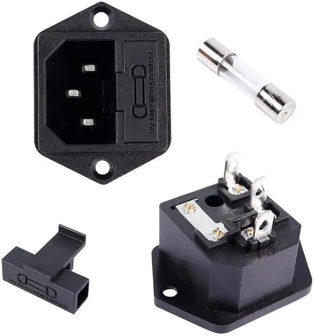 Alt view image 7 of 7 - IEC320 Mount Inlet Module Plug ,AC 250V 10A 3 Pin Panel Mount Adapte with Fuse Holder(4-Pack)