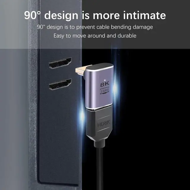 Alt view image 6 of 7 - 90 Degree HDMI Adapter 8K,2 Pack Right Angle 48Gbps HDMI 2.1 Male to Female Extender Adapter Support 8K@60Hz, 4K@120Hz, HDR, eARC(Down Bend)