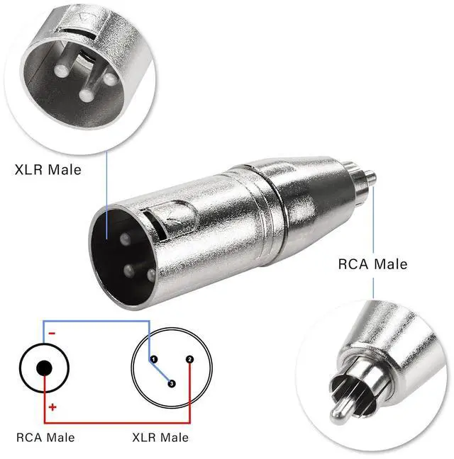Alt view image 2 of 7 - RCA to XLR Adapter, 3 Pin XLR Male to RCA Male Microphones Audio Connector for Speakers, Amplifiers, Microphones etc(2-Pack)