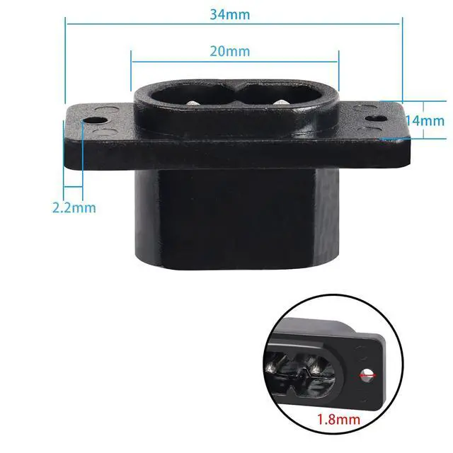 Alt view image 3 of 7 - IEC320 C8 2-Pin Male Plug Power Socket Connector AC 250V 2.5A Screw Mount Adapter (6-Pack)