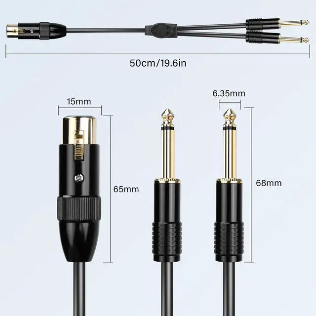Alt view image 7 of 7 - XLR to Dual 1/4 TS Microphone Y Splitter Cable,3-Pin XLR Female to Dual 6.35mm Mono Male Audio Cable for Amplifier Mixer Microphone (1.6FT