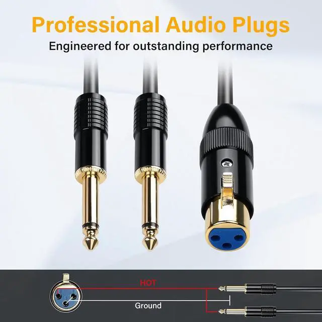 Alt view image 2 of 7 - XLR to Dual 1/4 TS Microphone Y Splitter Cable,3-Pin XLR Female to Dual 6.35mm Mono Male Audio Cable for Amplifier Mixer Microphone (1.6FT