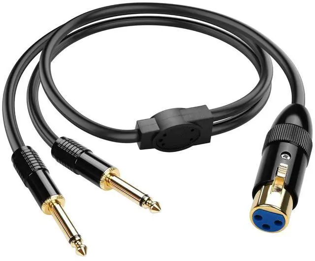 Main image of XLR to Dual 1/4 TS Microphone Y Splitter Cable,3-Pin XLR Female to Dual 6.35mm Mono Male Audio Cable for Amplifier Mixer Microphone (1.6FT