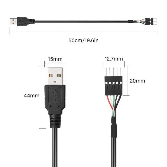 Alt view image 5 of 7 - Dupont 5 Pin Male to USB Adapter Cable,USB Male to Dupont 5 Pin Male with 0.1"/2.54mm Pitch Motherboard Cable Cord 50CM/1.64FT (2-Pack)