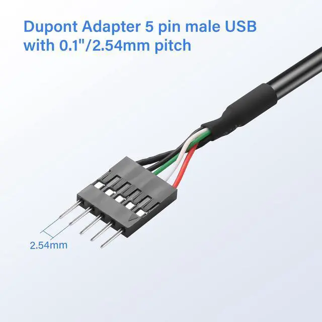 Alt view image 4 of 7 - Dupont 5 Pin Male to USB Adapter Cable,USB Male to Dupont 5 Pin Male with 0.1"/2.54mm Pitch Motherboard Cable Cord 50CM/1.64FT (2-Pack)