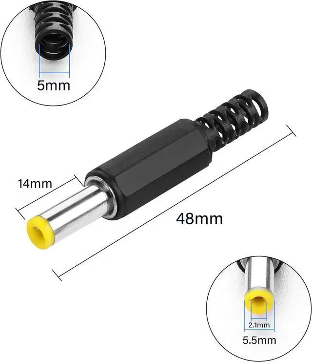 Alt view image 4 of 7 - DC 5.5x2.1mm Power Plug,DC 5.5mm x 2.1mm Male Solder Type Power Plug Adapter for Power Cable Repair(10 Pack)