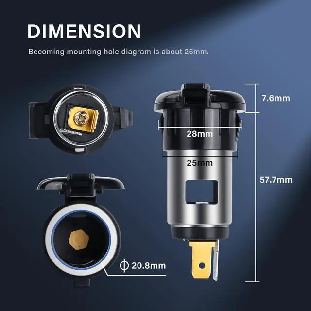 Alt view image 2 of 6 - Car Cigarette Lighter Socket,DC 12V-24V Cigarette Lighter Female Power Outlet Socket Replacement,with Cover Wiring Harness