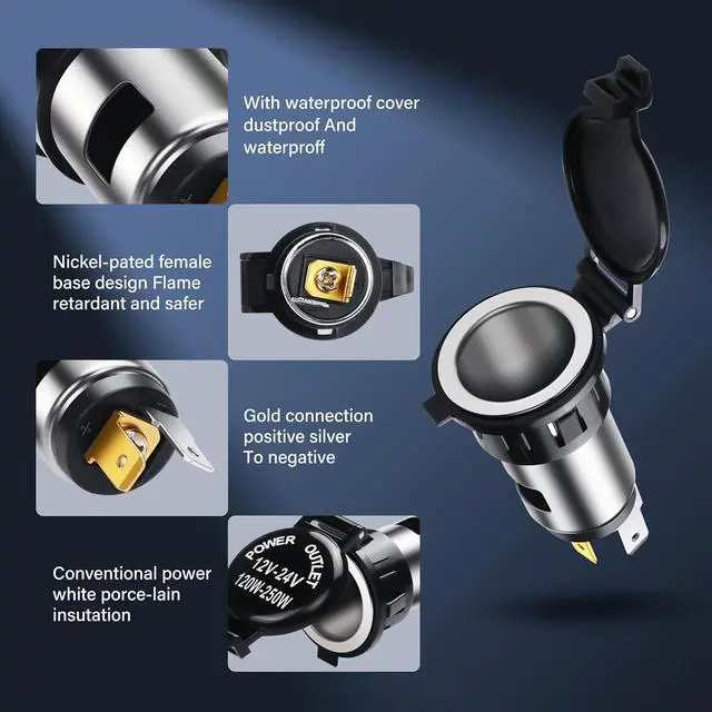 Alt view image 5 of 6 - Car Cigarette Lighter Socket,DC 12V-24V Cigarette Lighter Female Power Outlet Socket Replacement,with Cover Wiring Harness