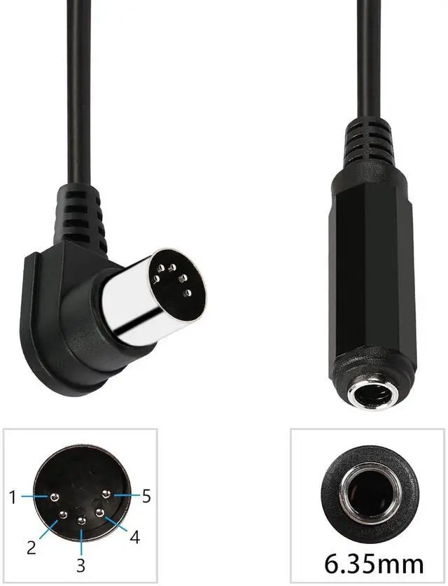 Alt view image 5 of 7 - Right Angle DIN 5 Pin to 6.35mm Cable 90 Degree MIDI Male to 1/4" Female TRS Audio Adapter Cable for Speaker, Amplifier, Mixe, MIDI Keyboard etc (30 cm)