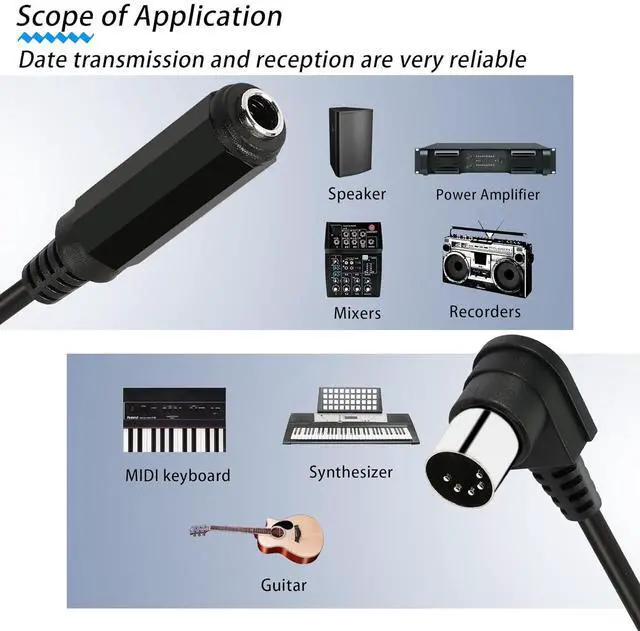 Alt view image 7 of 7 - Right Angle DIN 5 Pin to 6.35mm Cable 90 Degree MIDI Male to 1/4" Female TRS Audio Adapter Cable for Speaker, Amplifier, Mixe, MIDI Keyboard etc (30 cm)