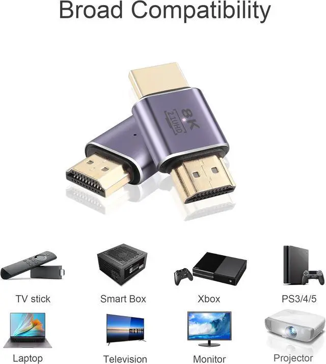 Alt view image 2 of 7 - 8K HDMI Converter, HDMI 2.1 Male to Male Adapter 48Gbps Ultra HD Connector with LED Light, Support 8K@60Hz, 4K@120Hz, HDR, eARC,for HDTV,Monitor,Projector(2-Pack)