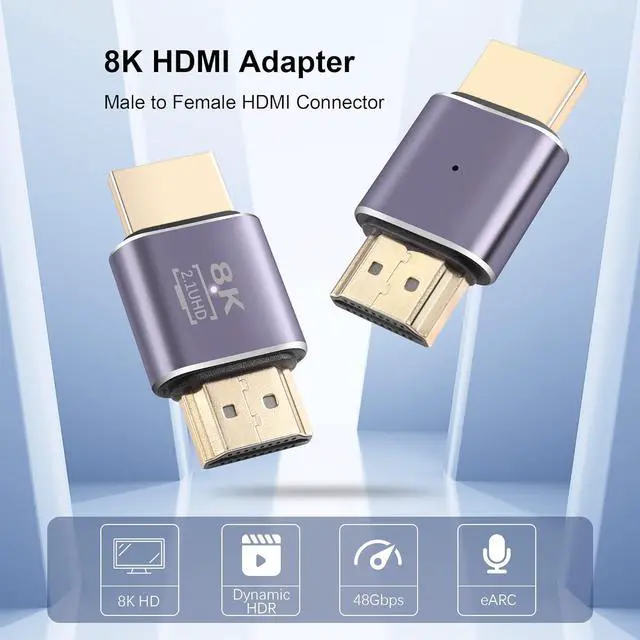 Alt view image 5 of 7 - 8K HDMI Converter, HDMI 2.1 Male to Male Adapter 48Gbps Ultra HD Connector with LED Light, Support 8K@60Hz, 4K@120Hz, HDR, eARC,for HDTV,Monitor,Projector(2-Pack)