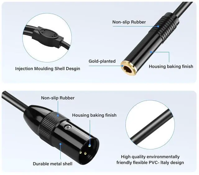 Alt view image 7 of 7 - XLR Male to Dual 6.35mm Y Splitter Cable,3Pin XLR Male Dual 6.35mm (1/4inch) TRS Female Microphone Audio Converter Cable(0.5M/1.6FT)