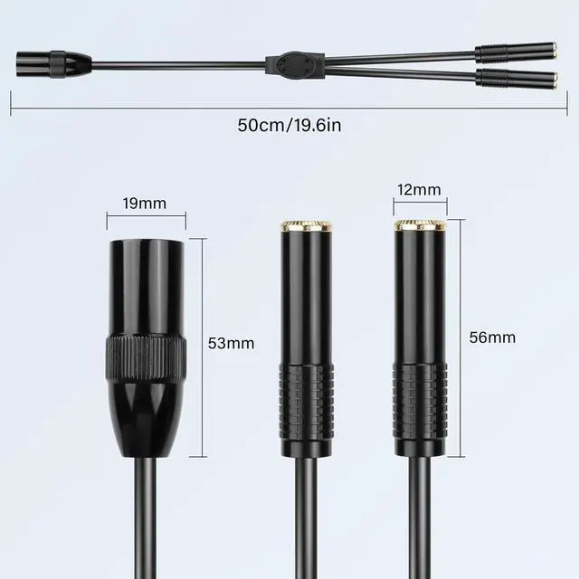 Alt view image 5 of 7 - XLR Male to Dual 6.35mm Y Splitter Cable,3Pin XLR Male Dual 6.35mm (1/4inch) TRS Female Microphone Audio Converter Cable(0.5M/1.6FT)