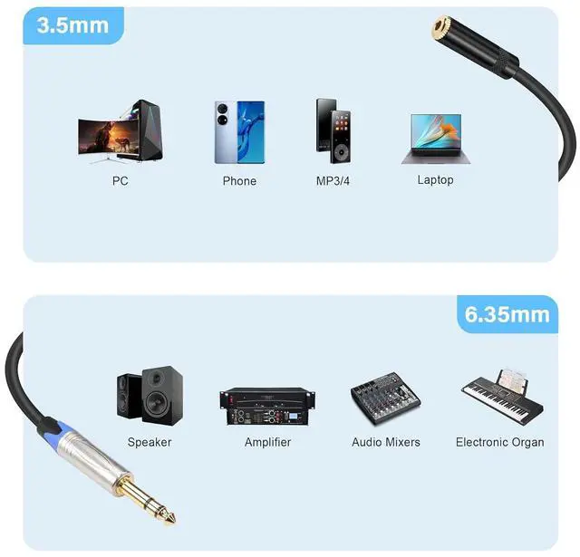 Alt view image 6 of 7 - 1/4 to 1/8 Headphone Adapter,6.35mm TRS Male to 3.5mm Female Stereo Jack Audio Adapter Extension Cable for Headphones, Amplifiers, Guitar,Amplifiers(0.3M/1FT)