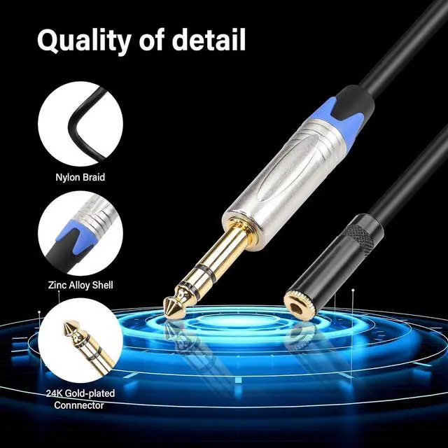 Alt view image 4 of 7 - 1/4 to 1/8 Headphone Adapter,6.35mm TRS Male to 3.5mm Female Stereo Jack Audio Adapter Extension Cable for Headphones, Amplifiers, Guitar,Amplifiers(0.3M/1FT)