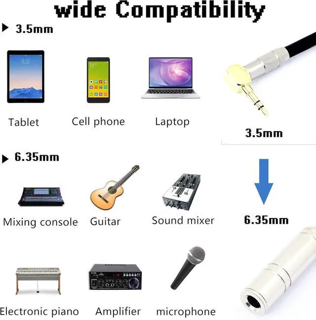 Alt view image 3 of 7 - Right Angle 3.5mm (1/8 inch) Male to 6.35mm (1/4 inch) Female Stereo Audio Adapter Connector Gold Plated for Audio Cable Extension and Conversion.