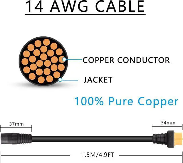 Alt view image 4 of 7 - DC 8mm to XT60 Power Cable 14AWG DC 8mm Female to XT60 Female Adapter Cable for Solar Panel Portable Power Station Solar Generator(1.5M/4.9Ft)