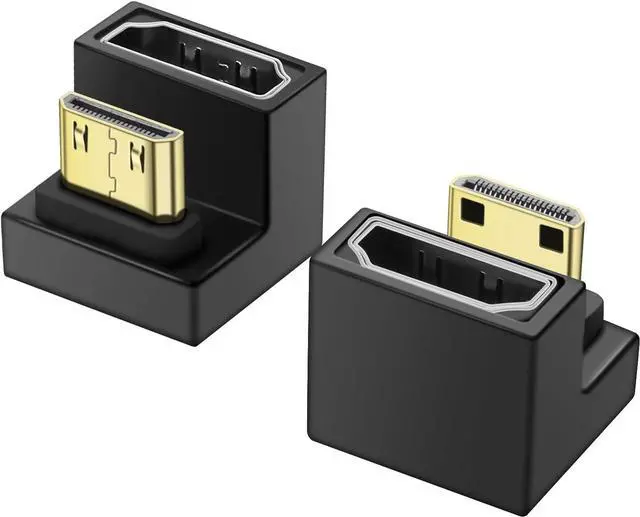 Main image of U Shape 8K Mini HDMI to HDMI Adapter,180 Degree 2 Pack 48Gbps 2.1 Version Mini HDMI Male to HDMI Female Converter Adapter with LED Light for DSLR Portable Camcorder Tablet (Up Angle