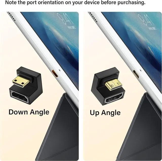 Alt view image 2 of 7 - U Shape 8K Mini HDMI to HDMI Adapter,180 Degree 2 Pack 48Gbps 2.1 Version Mini HDMI Male to HDMI Female Converter Adapter with LED Light for DSLR Portable Camcorder Tablet (Up Angle