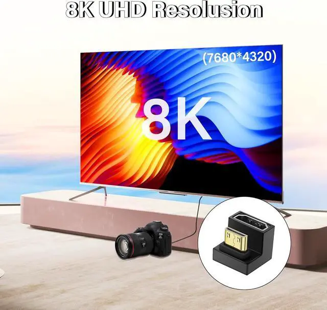 Alt view image 6 of 7 - U Shape 8K Mini HDMI to HDMI Adapter,180 Degree 2 Pack 48Gbps 2.1 Version Mini HDMI Male to HDMI Female Converter Adapter with LED Light for DSLR Portable Camcorder Tablet (Up Angle
