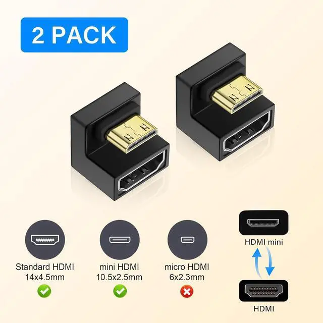 Alt view image 4 of 7 - U Shape 8K Mini HDMI to HDMI Adapter,180 Degree 2 Pack 48Gbps 2.1 Version Mini HDMI Male to HDMI Female Converter Adapter with LED Light for DSLR Portable Camcorder Tablet (Up Angle