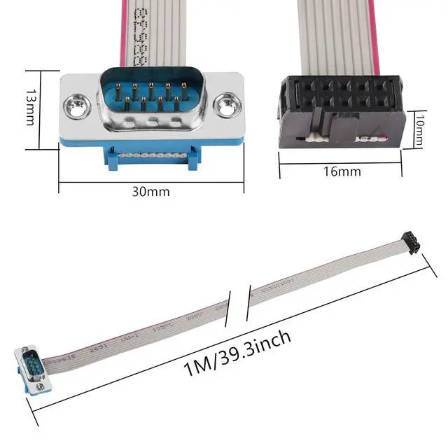 Alt view image 2 of 6 - DB9 to 10-Pin IDC Serial Cable,RS232 Serial Male to 10 Pin Motherboard Header Flat Ribbon Cable(1m)