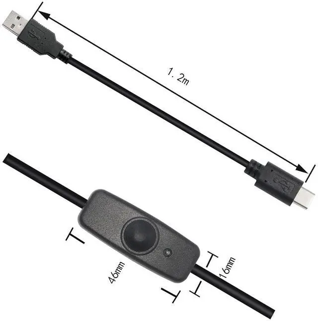 Alt view image 7 of 7 - Raspberry Pi Power Switch, 3.9FT with Indicator Light Raspberry Pi 4 Power Switch Type A to Type C USB Cable for Raspberry Pi 4