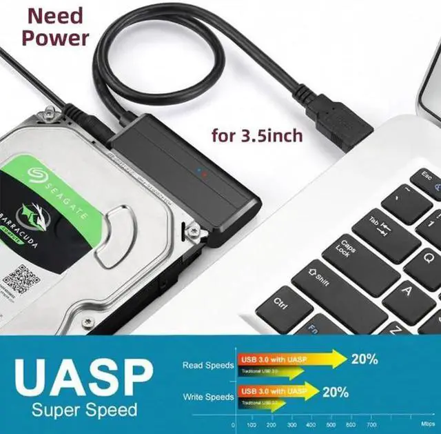 Alt view image 2 of 7 - USB 3.0 to Angled SATA 22 Pin Adapter Cable for 2.5" 3.5inch Hard Disk Drive SSD for Desktop Laptop