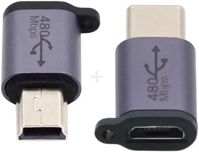 Main image of 2pcs/lot USB2.0 Micro Female to Mini USB Type-C USB-C Male Power Adapter 480Mbps Data with Chain Holes