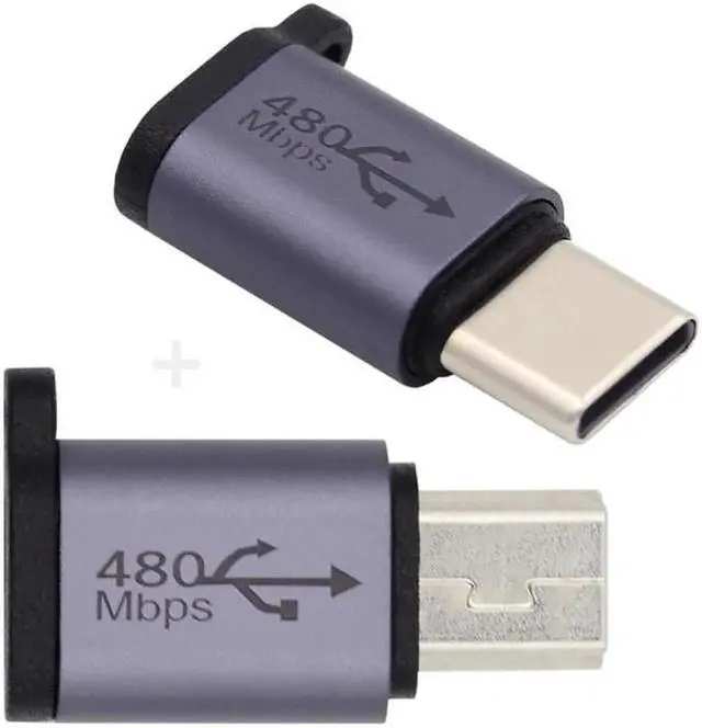 Alt view image 5 of 7 - 2pcs/lot USB2.0 Micro Female to Mini USB Type-C USB-C Male Power Adapter 480Mbps Data with Chain Holes