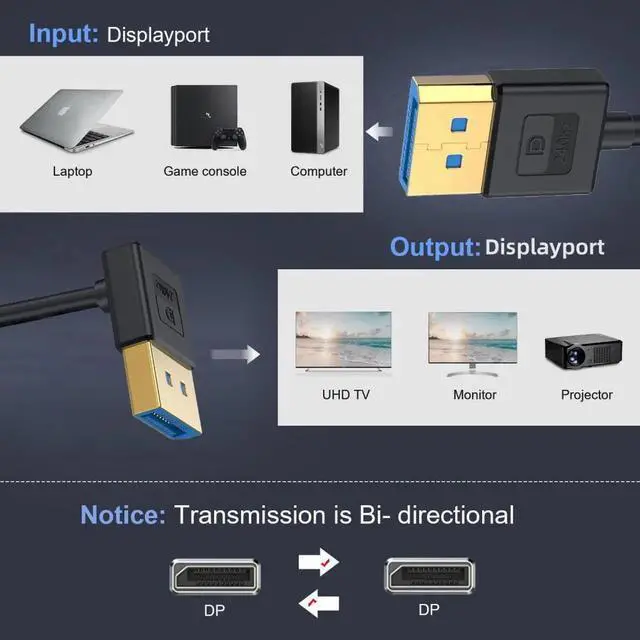 Alt view image 4 of 6 - Ultrafine Down Angled DisplayPort 1.4 DP to DP Cable 8K 60hz Cable Ultra-HD UHD 4K 144hz 90 Degree for Desktop Laptop Monitor 100cm