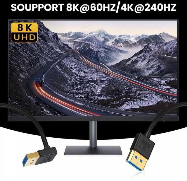 Alt view image 6 of 6 - Ultrafine Down Angled DisplayPort 1.4 DP to DP Cable 8K 60hz Cable Ultra-HD UHD 4K 144hz 90 Degree for Desktop Laptop Monitor 100cm