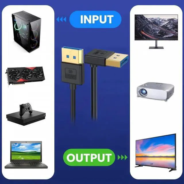 Alt view image 3 of 6 - Ultrafine Down Angled DisplayPort 1.4 DP to DP Cable 8K 60hz Cable Ultra-HD UHD 4K 144hz 90 Degree for Desktop Laptop Monitor 100cm