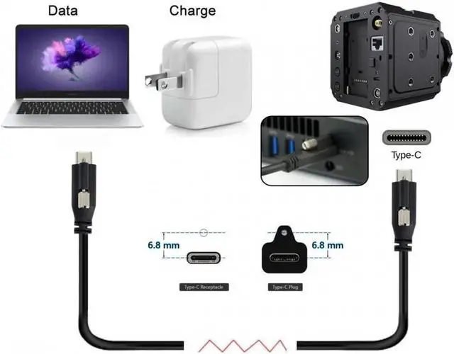 Alt view image 7 of 7 - 1.2M USB 3.1 Type-C Locking to Locking USB-C Data Power Cable for Camera With Single Panel Mount Screw Connector