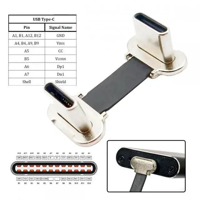 Alt view image 7 of 7 - 2cm Dual Angled Ultra Slim Flat USB-C Type C to USB-C Power USB2.0 Data Cable 65W Fast Charge for Laptop Tablet Phone