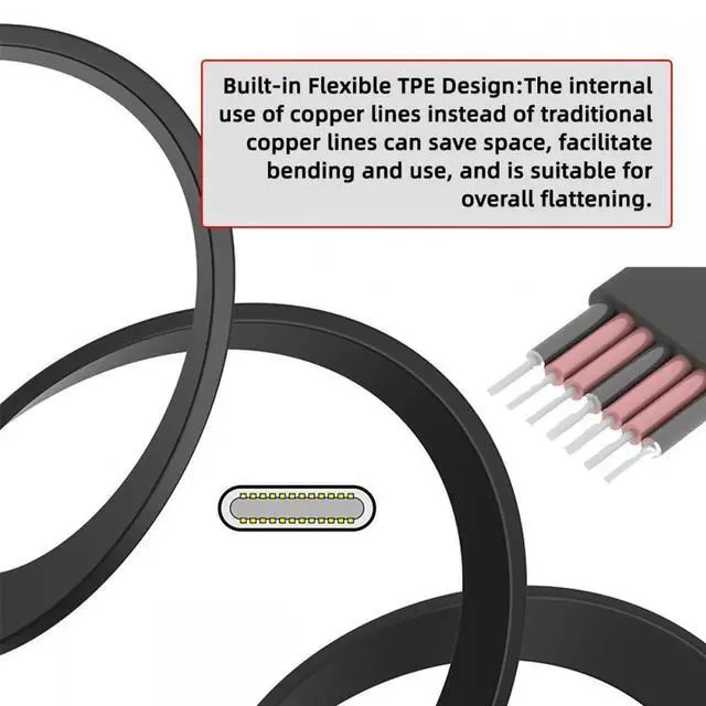 Alt view image 2 of 7 - 2cm Dual Angled Ultra Slim Flat USB-C Type C to USB-C Power USB2.0 Data Cable 65W Fast Charge for Laptop Tablet Phone